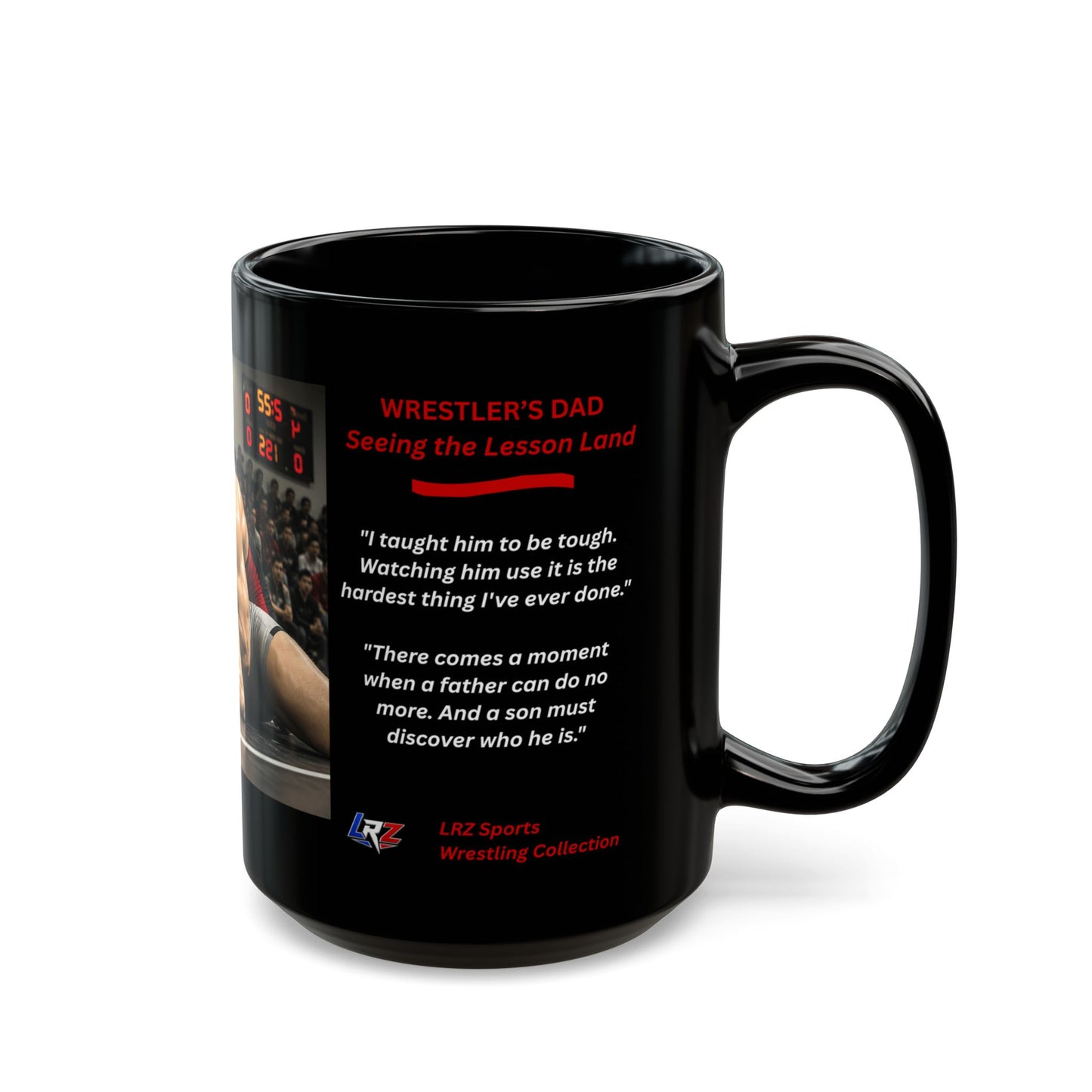 TraditionEdition "SEEING THE LESSON LAND™ 15 oz. Black Ceramic Wrestling Dad Coffee Mug - FREE SHIPPING
