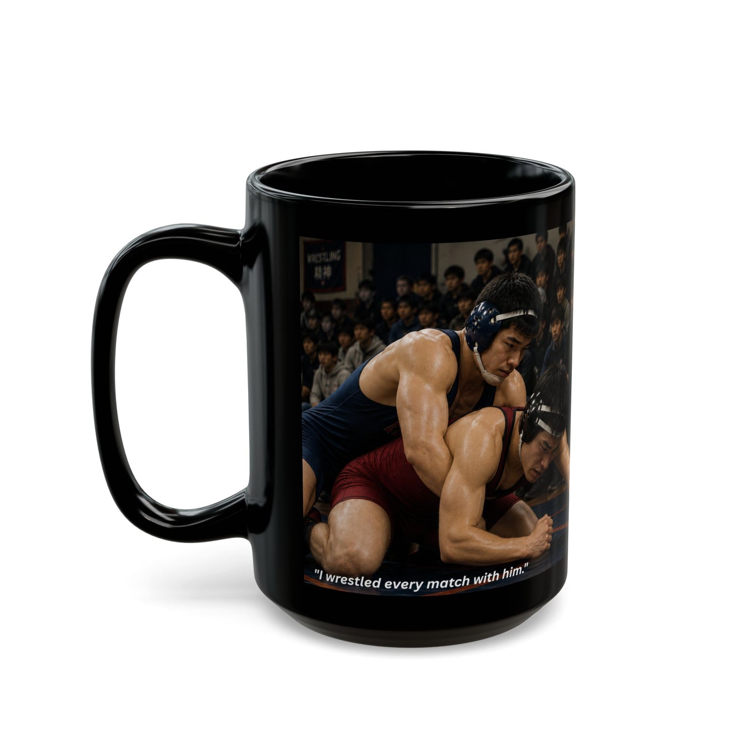 Tradition Edition "SHE NEVER LOOKED AWAY™™ 15 oz. Black Ceramic Wrestling Mom Coffee Mug - FREE SHIPPING