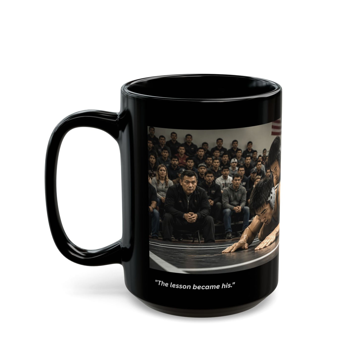 TraditionEdition "SEEING THE LESSON LAND™ 15 oz. Black Ceramic Wrestling Dad Coffee Mug - FREE SHIPPING
