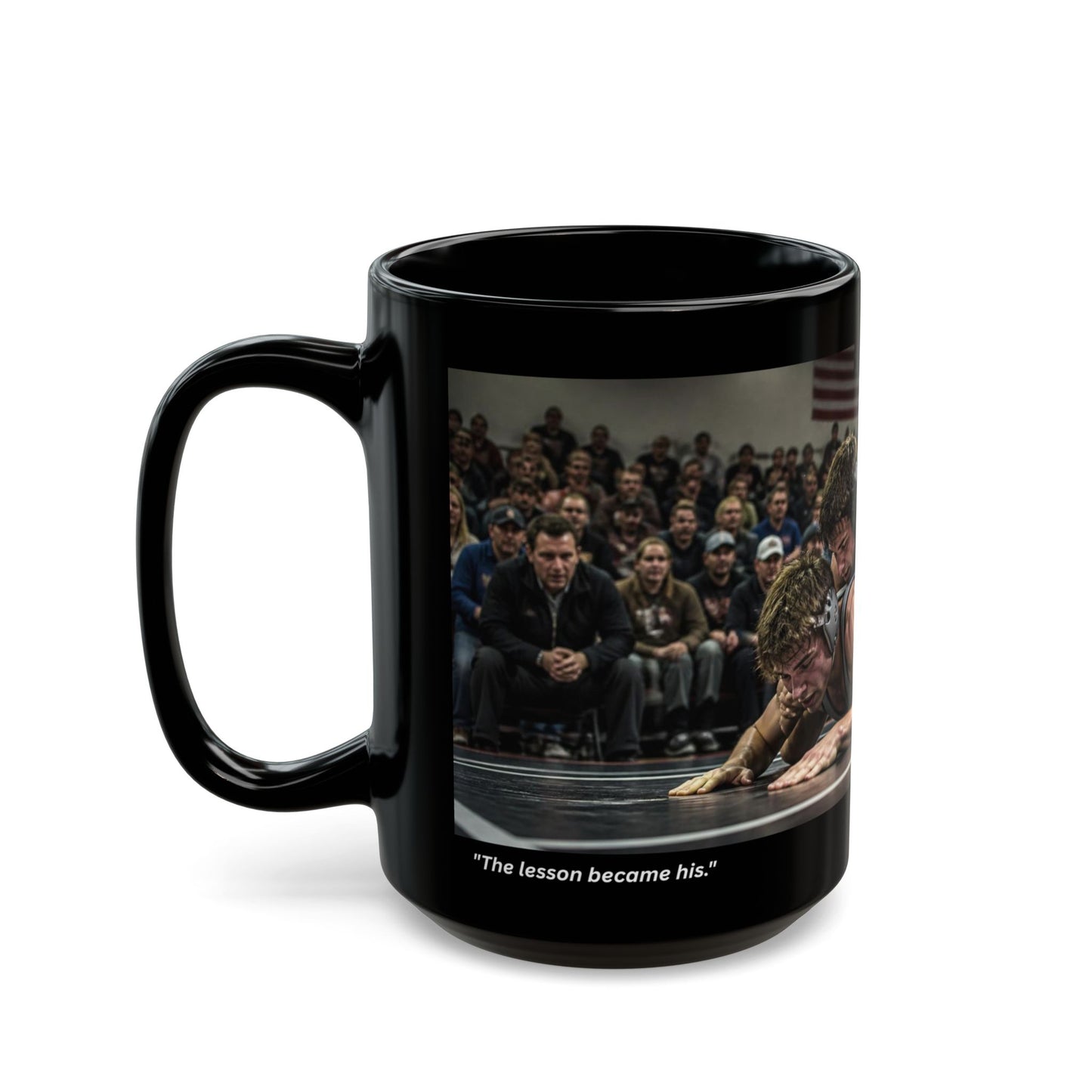 Foundation Edition "SEEING THE LESSON LAND™ 15 oz. Black Ceramic Wrestling Dad Coffee Mug - FREE SHIPPING