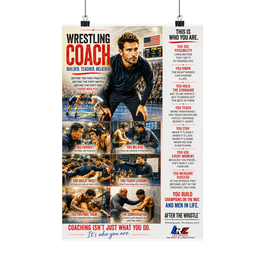 WRESTLING COACH - BUILDER / TEACHER / BELIEVER - 11" by 17" Matte Poster - FREE SHIPPING