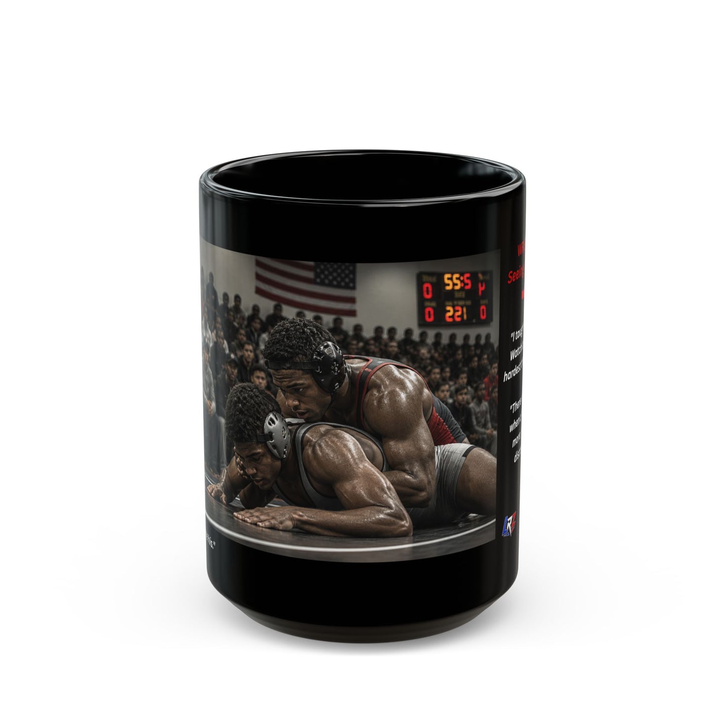 Heritage Edition "SEEING THE LESSON LAND™ 15 oz. Black Ceramic Wrestling Dad Coffee Mug - FREE SHIPPING