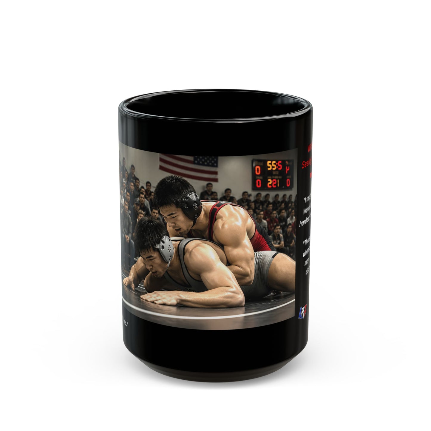 TraditionEdition "SEEING THE LESSON LAND™ 15 oz. Black Ceramic Wrestling Dad Coffee Mug - FREE SHIPPING