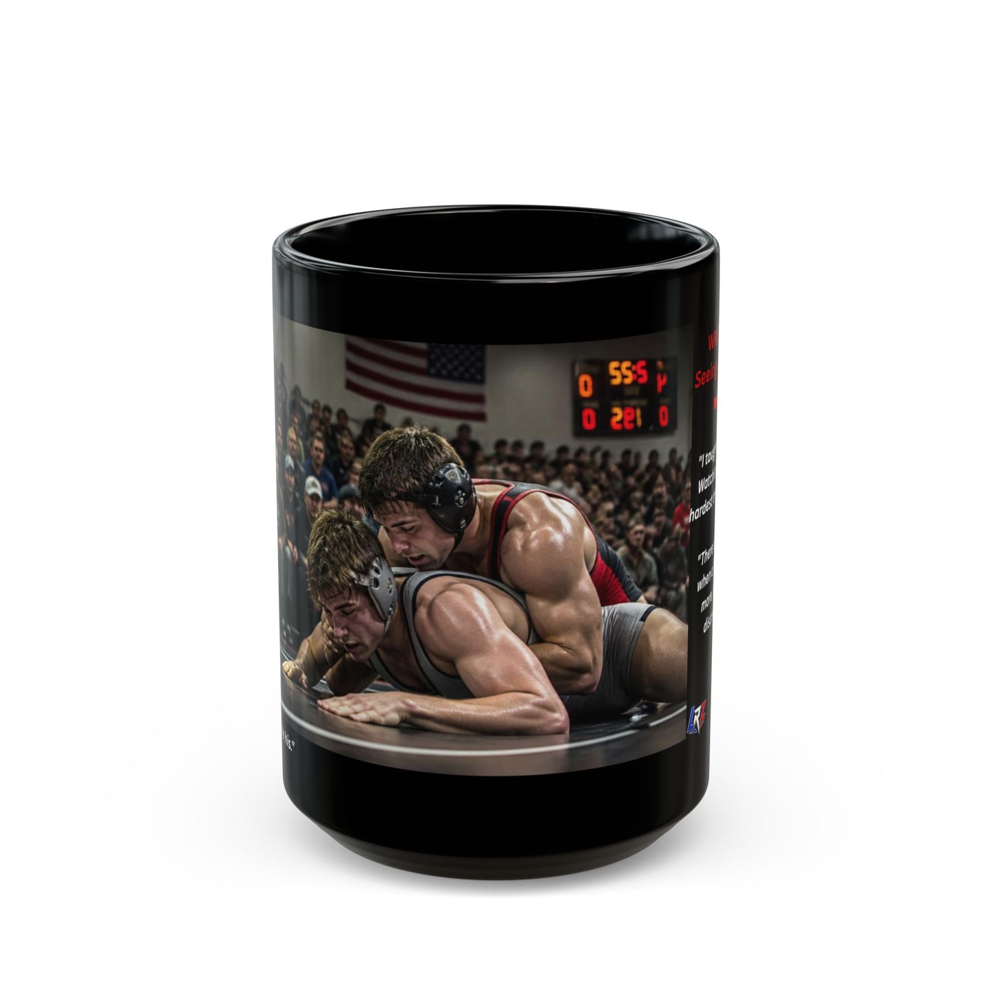 Foundation Edition "SEEING THE LESSON LAND™ 15 oz. Black Ceramic Wrestling Dad Coffee Mug - FREE SHIPPING
