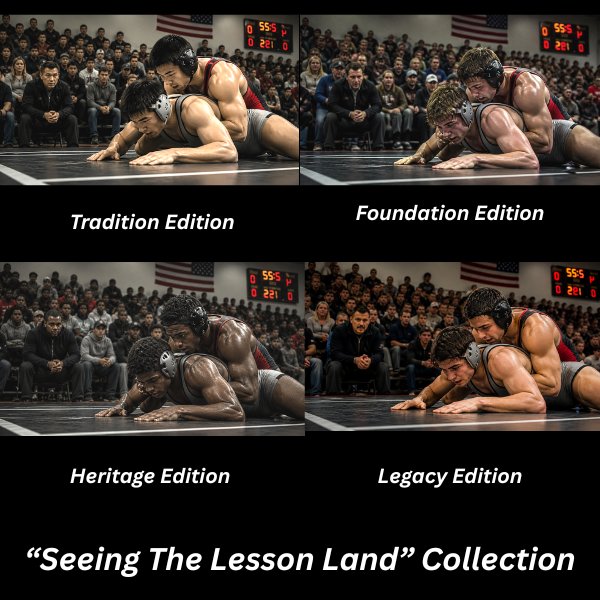 Heritage Edition "SEEING THE LESSON LAND™ 15 oz. Black Ceramic Wrestling Dad Coffee Mug - FREE SHIPPING