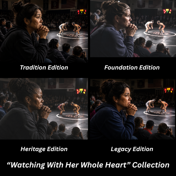 Legacy Edition "WATCHING WITH HER WHOLE HEART™™ 15 oz. Black Ceramic Wrestling Mom Coffee Mug - FREE SHIPPING