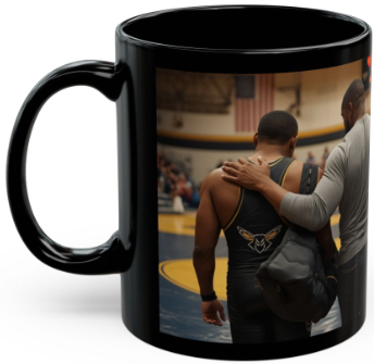 Wrestler's Dad — "Every Step With Him" | 15oz Black Ceramic - FREE SHIPPING